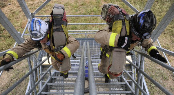 Firefighters Running Stairs